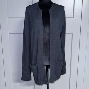 EILEEN FISHER Cardigan‎ Open Front Knit Silk Blend Long Front Pockets Petite M
